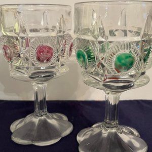 Old Glass Goblets with Thumb Print Design